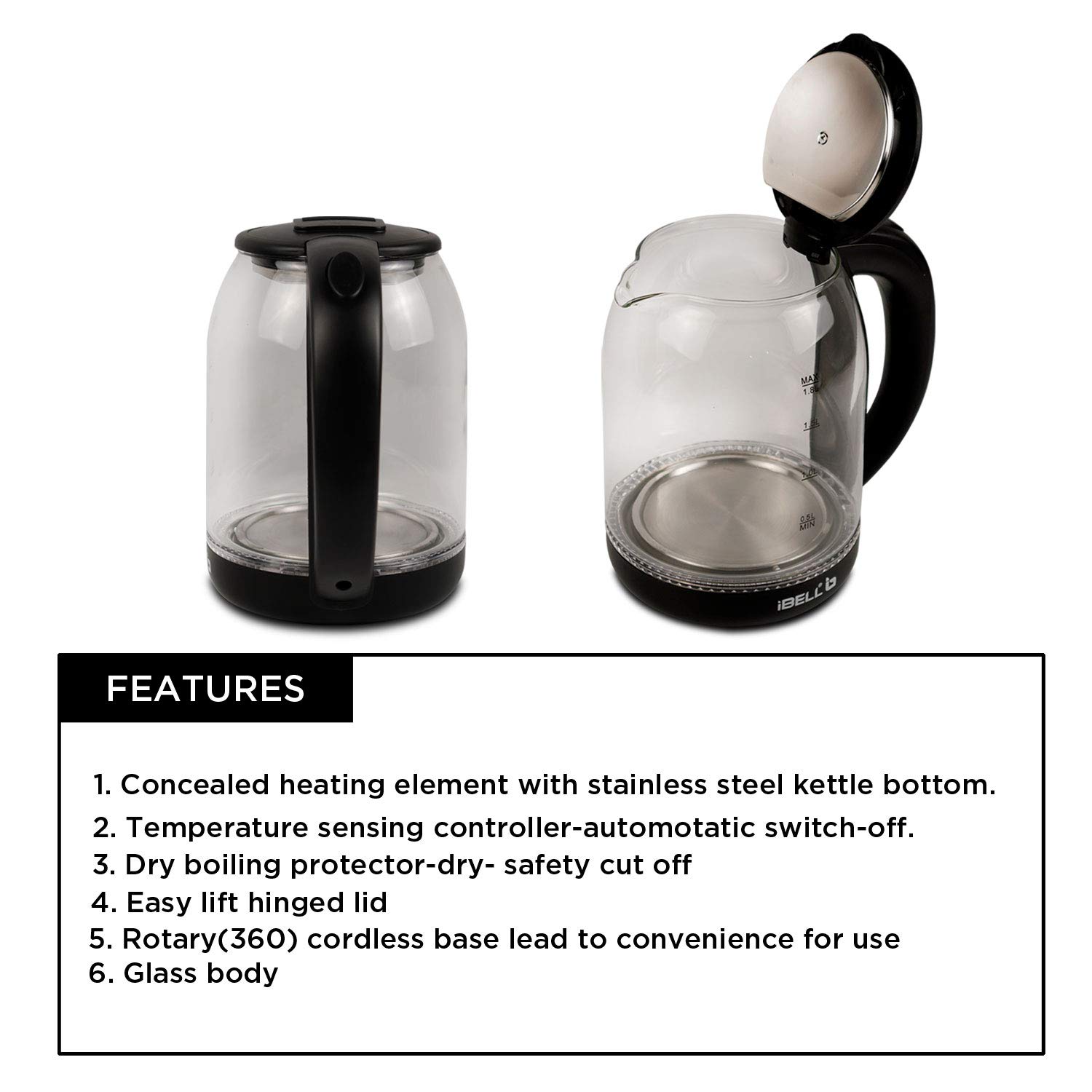 IBELL Gekc18Lplus Electric Kettle Glass Kettle 1500 Watt